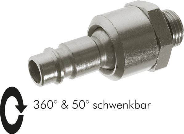 Zgleden uprizoritev: Coupling plug with male thread & swivel joint, nickel-plated steel