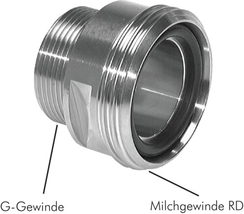 Zgleden uprizoritev: Threaded screw-in connector (dairy thread), 1.4404, DIN 11851