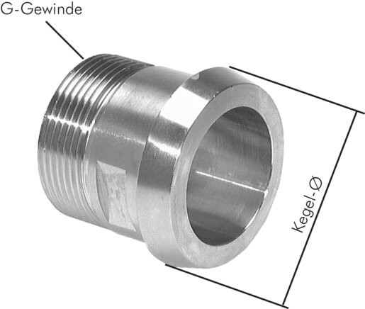 Zgleden uprizoritev: Tapered screw-in socket (dairy thread), 1.4404, DIN 11851