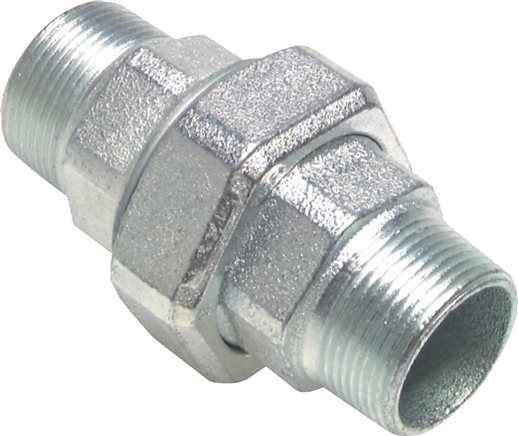 Zgleden uprizoritev: Separable double nipple with male thread, conical sealing, galvanised malleable cast iron, type 344