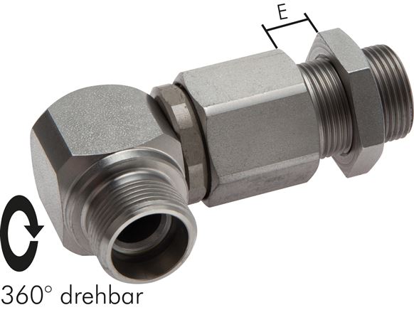 Exemplary representation: Ball-guided elbow bulkhead fitting, cutting ring connection, galvanised steel
