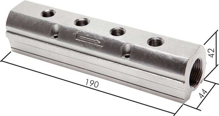 Zgleden uprizoritev: Stainless steel manifold strip, one-sided (heavy duty)