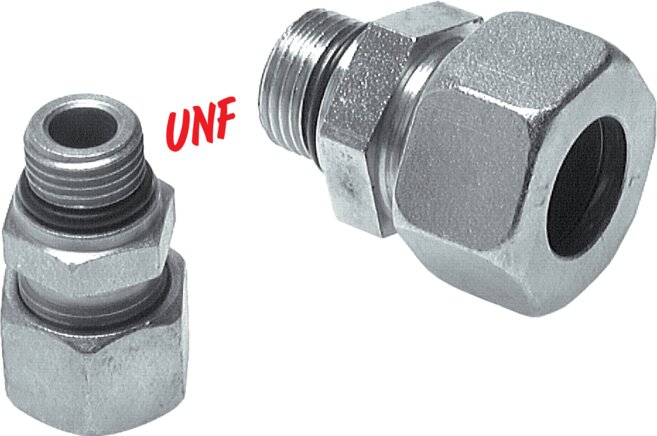 Zgleden uprizoritev: Straight screw-in fitting, UNF/UN thread, galvanised steel