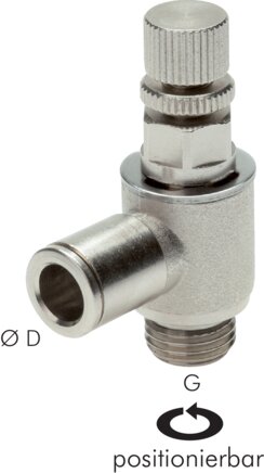 Zgleden uprizoritev: Throttle check valve with push-in connection, nickel-plated brass