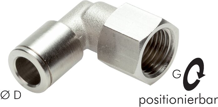 Zgleden uprizoritev: Push-in L-fitting with cylindrical female thread, nickel-plated brass