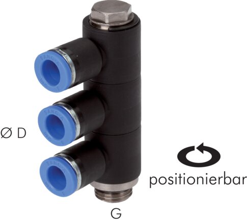 Exemplary representation: 3-way multiple distributor with cylindrical thread