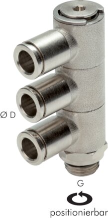 Zgleden uprizoritev: Multiple distributor (3-way), with cylindrical thread, compact design, nickel-plated brass