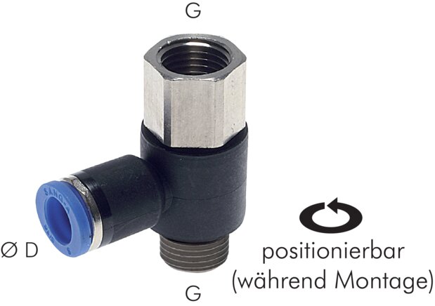 Zgleden uprizoritev: Push-in L-fitting with cylindrical inner and outer cylinder