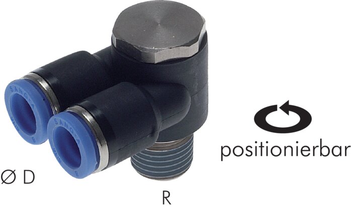 Exemplary representation: Y-push-in fittings with external hexagon and conical thread