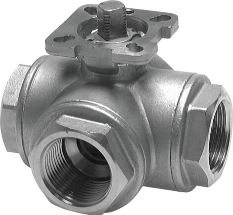 Zgleden uprizoritev: Stainless steel 3-way ball valve with direct mounting flange (ISO 5211)