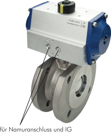 Exemplary representation: Stainless steel compact flanged ball valve with pneumatic quarter-turn actuator