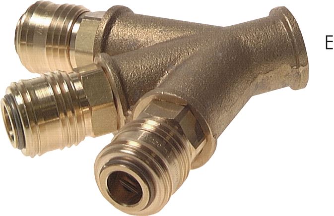 Zgleden uprizoritev: Air diverter with female thread & coupling socket NW 7.2, brass, 3-way