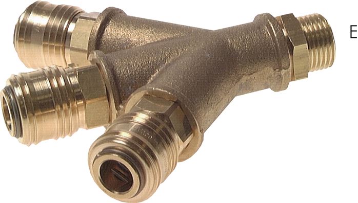 Zgleden uprizoritev: Air diverter with male thread & coupling socket NW 7.2, brass, 3-way