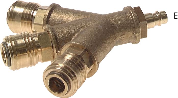 Zgleden uprizoritev: Air diverter with coupling plug & coupling sockets NW 7.2, brass, 3-way