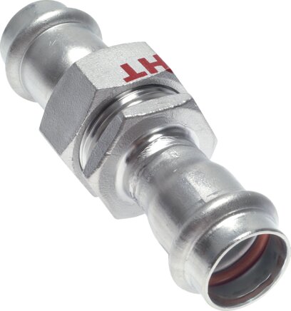 Exemplary representation: Separable flat-sealing screw connection, internal press ends on both sides Stainless steel