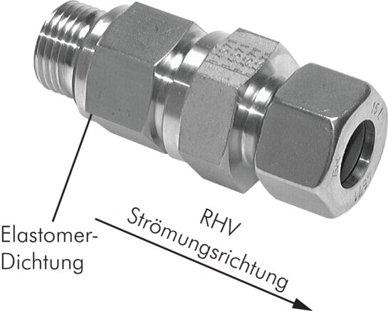 Zgleden uprizoritev: Check valve (flow from thread to tube, 1.4571)