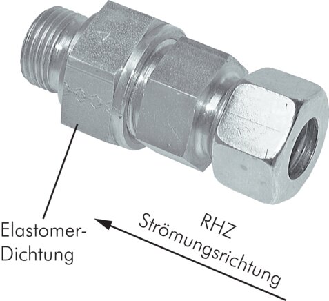 Zgleden uprizoritev: Check valve (flow from tube to thread, galvanised steel)