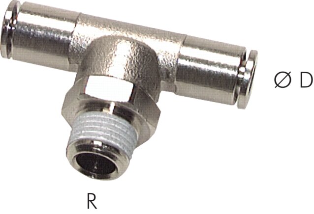 Exemplary representation: T screw-in connection with conical thread (positionable), C series, nickel-plated brass