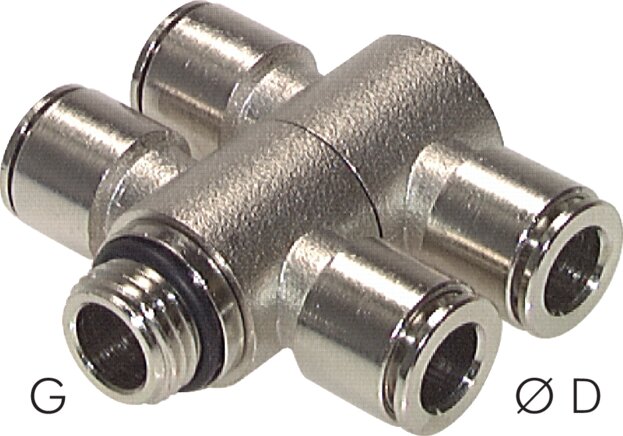 Zgleden uprizoritev: T-push-in connection compact (positionable), series C, double, nickel-plated brass