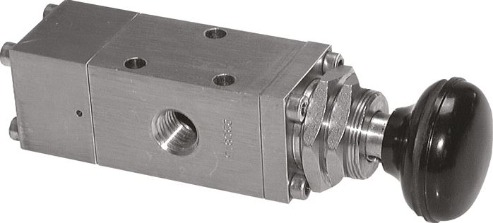 Exemplary representation: 3/2-way pushbutton valve of stainless steel