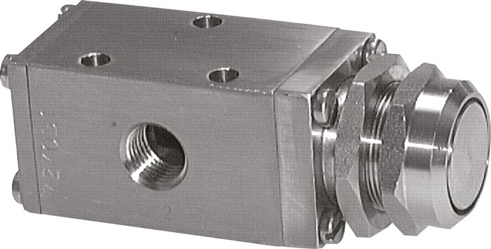 Exemplary representation: 3/2-way pushbutton valve of stainless steel