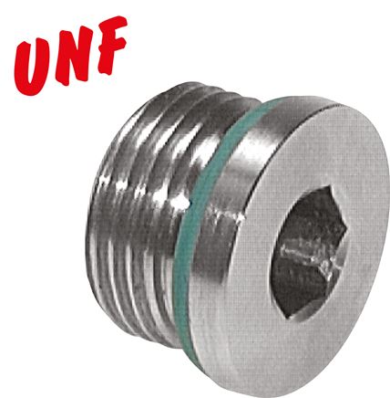 Zgleden uprizoritev: Closing plug with hexagon socket, UNF thread, 1.4571