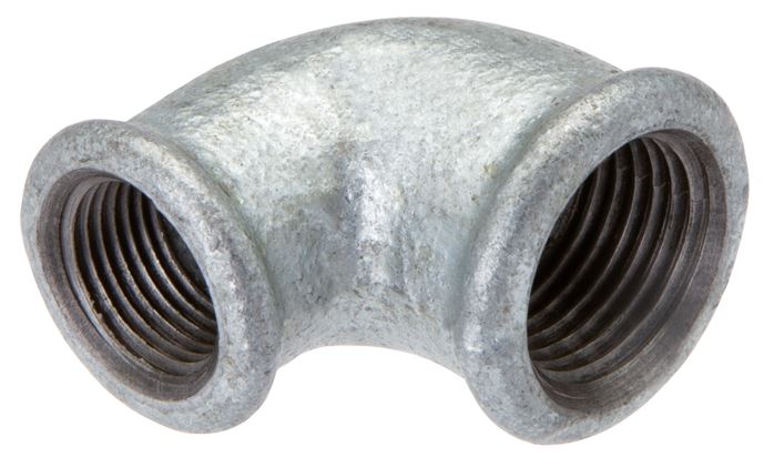 Zgleden uprizoritev: 90° angle with female thread (cast), galvanised malleable cast iron, type 90/A1 red