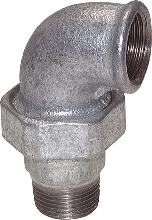 Zgleden uprizoritev: Elbow fitting with female and male thread, flat sealing, galvanised malleable cast iron